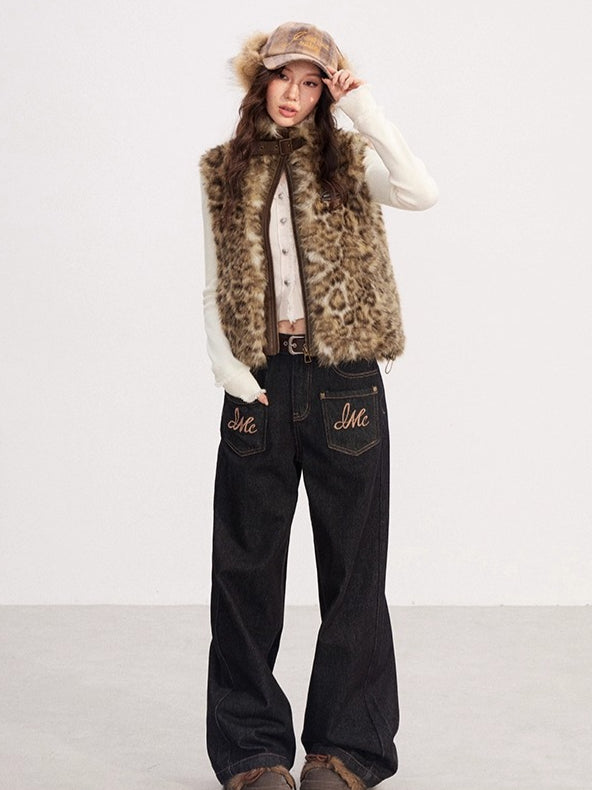 Faux-Fur Panel Vintage Sleeveless Vest