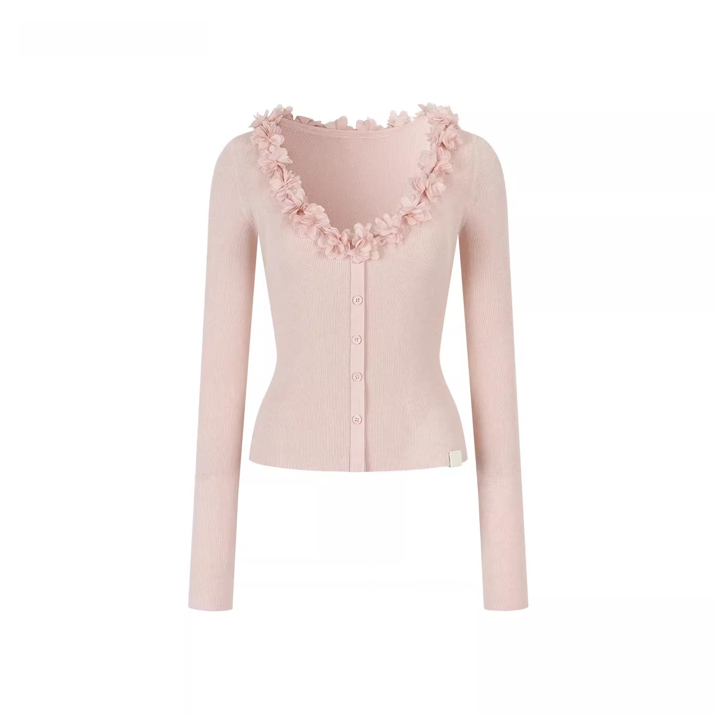 V-Neck Lace-Trim Fitted Knit Cardigan