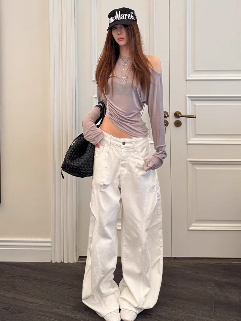 Washed Ripped Balloon-Fit Denim Jeans