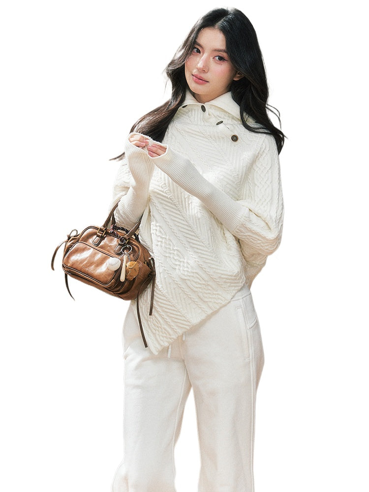 Two-Tone Round Neck Vintage Knit Sweater - CHINASQUAD