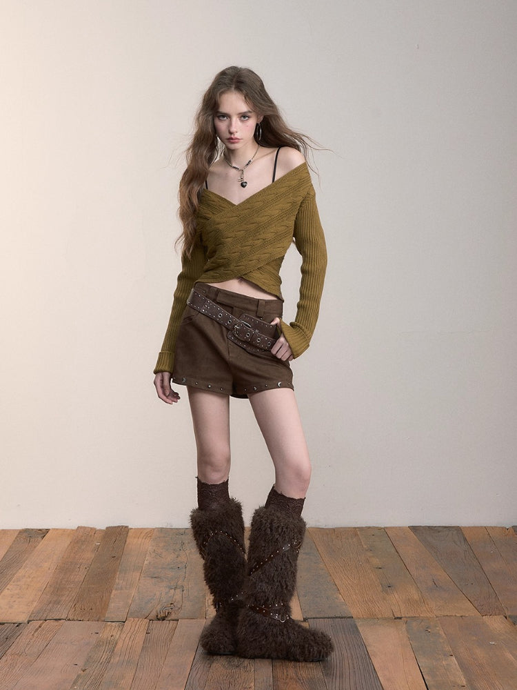 3D Cable Knit Cross Sweater