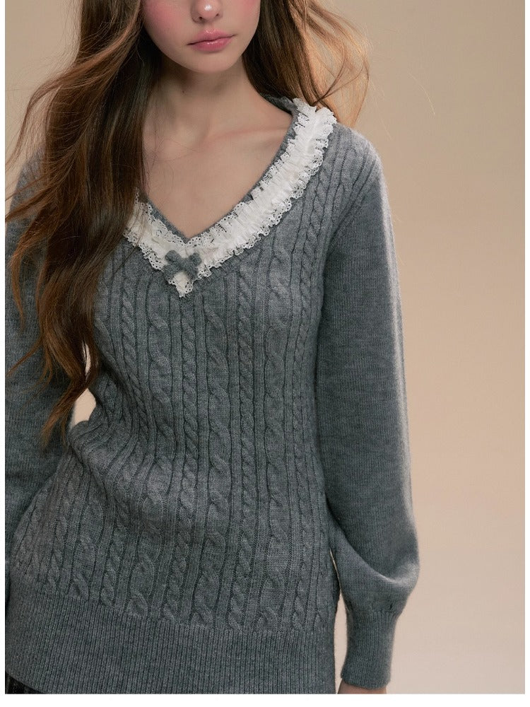 Gray V-Neck Sweater - CHINASQUAD