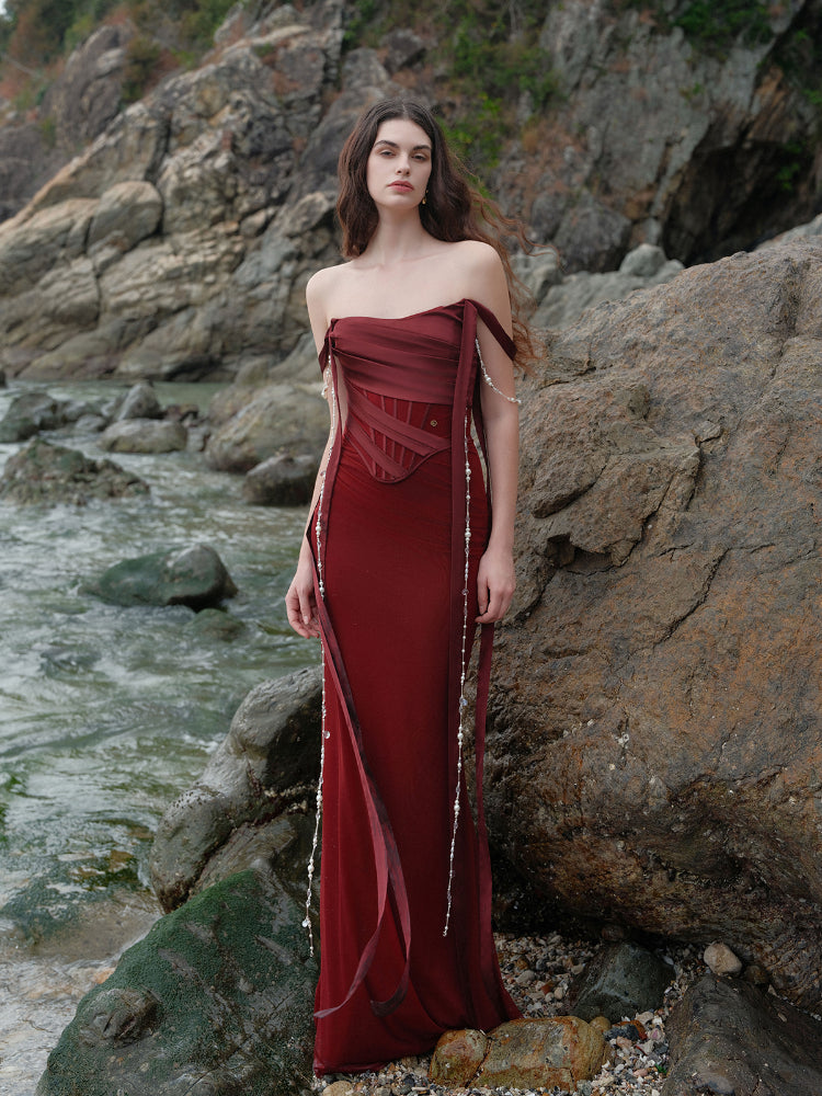 Pearl Strap Mermaid Dress - CHINASQUAD