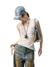 Floral Rhinestone Semi-Sheer I-shaped Tank Top - CHINASQUAD