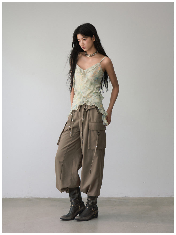 Folded Waist Three-Dimensional Pocket Casual Pants - CHINASQUAD