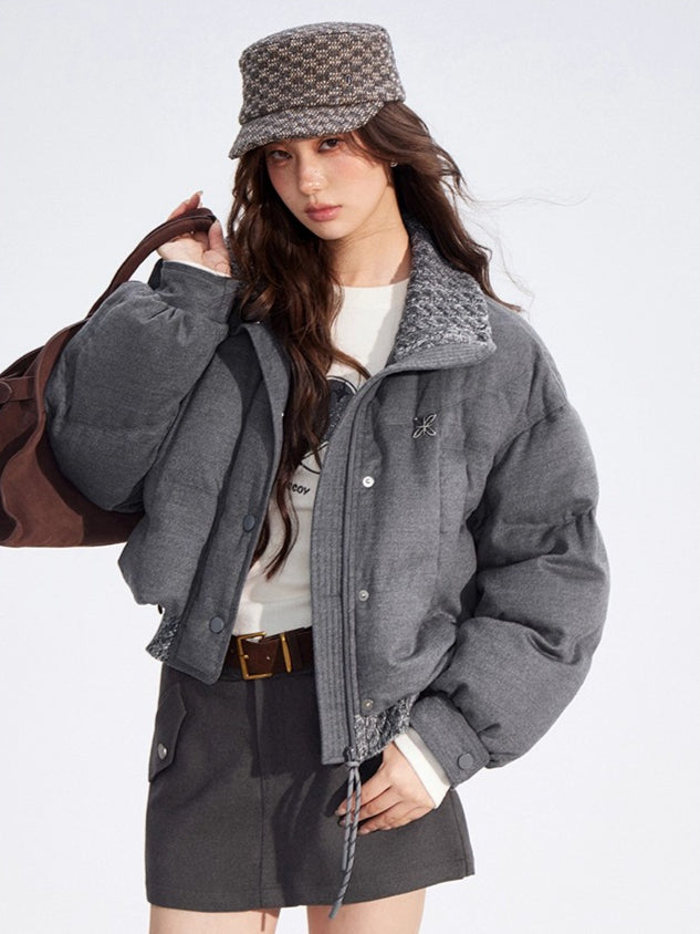 Wool-Blend Knit Spliced Down Jacket - CHINASQUAD