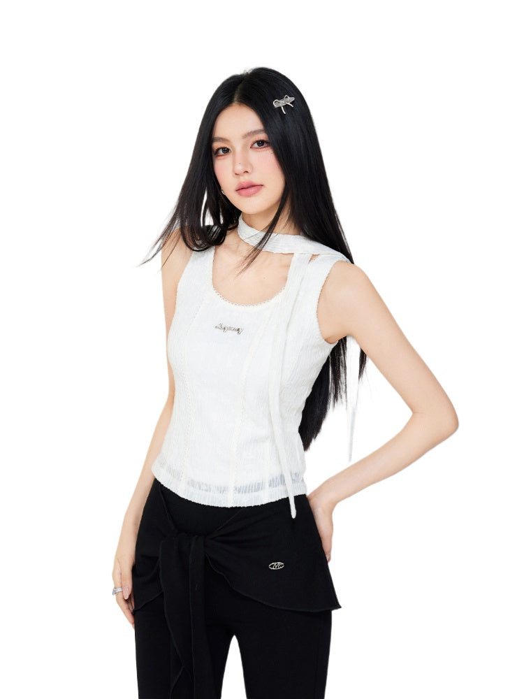 Lace Choker U-Neck Vest - CHINASQUAD