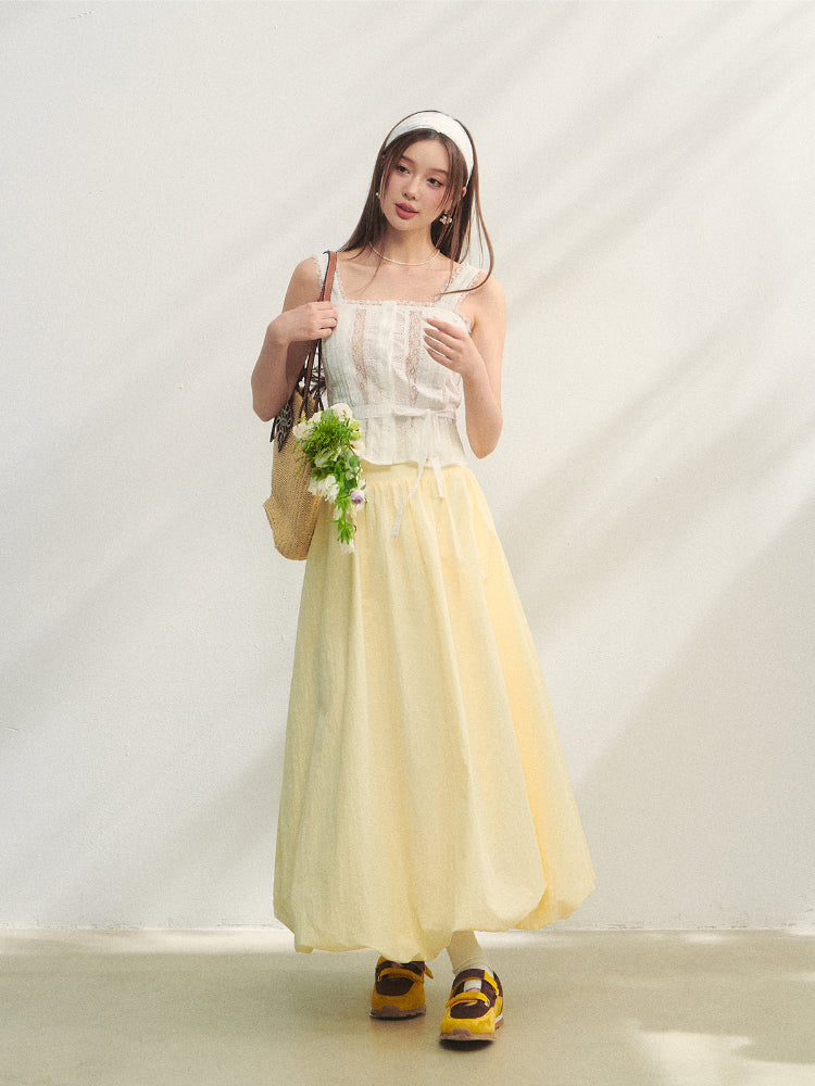 Hollow-out Lace-spliced Tie-up Vest - CHINASQUAD