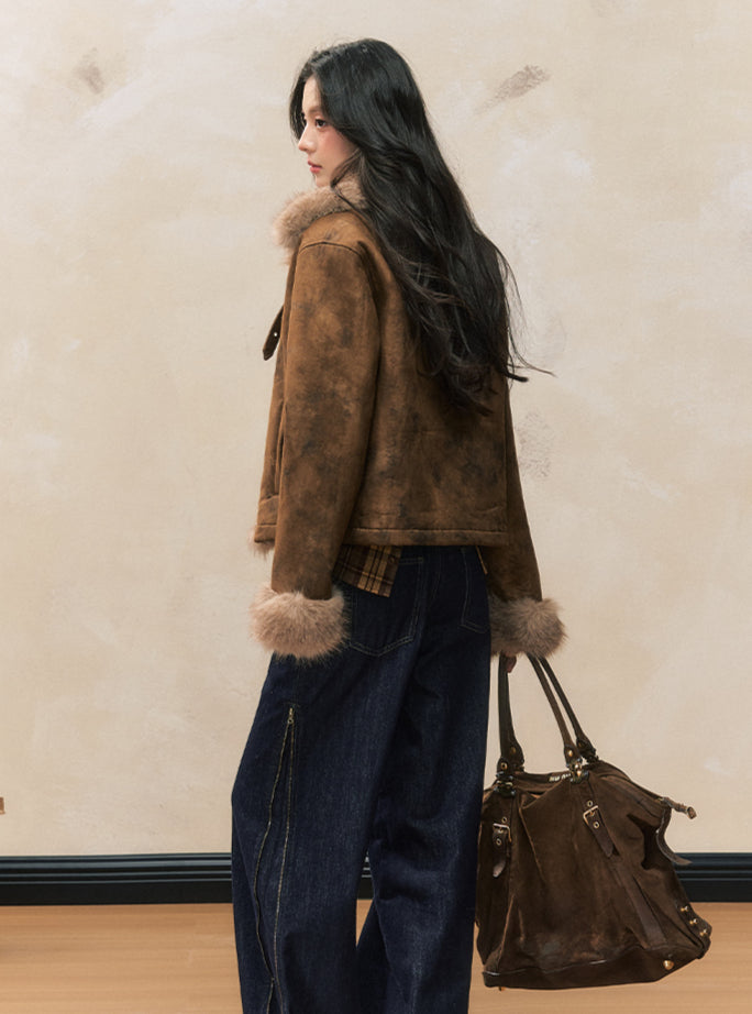 Brown Vintage Shearling Jacket - CHINASQUAD
