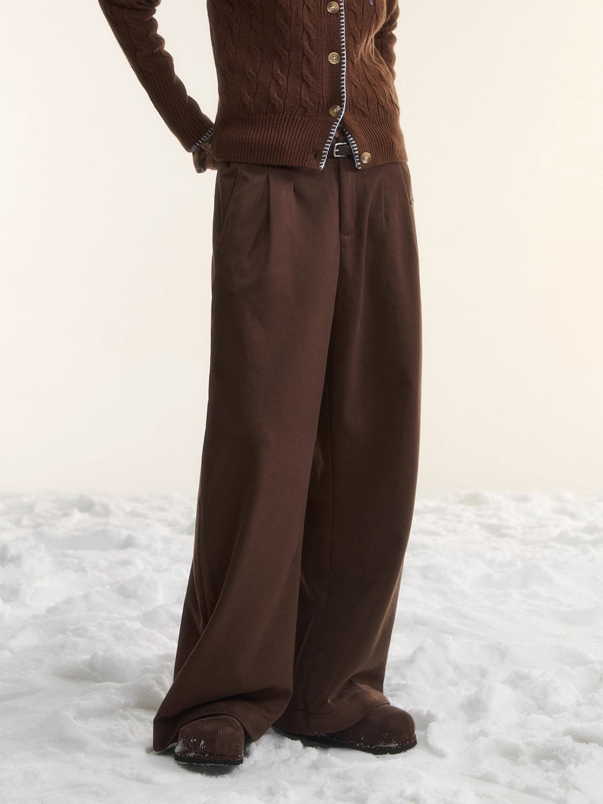 Fleece-Lined Relaxed Belted Trousers