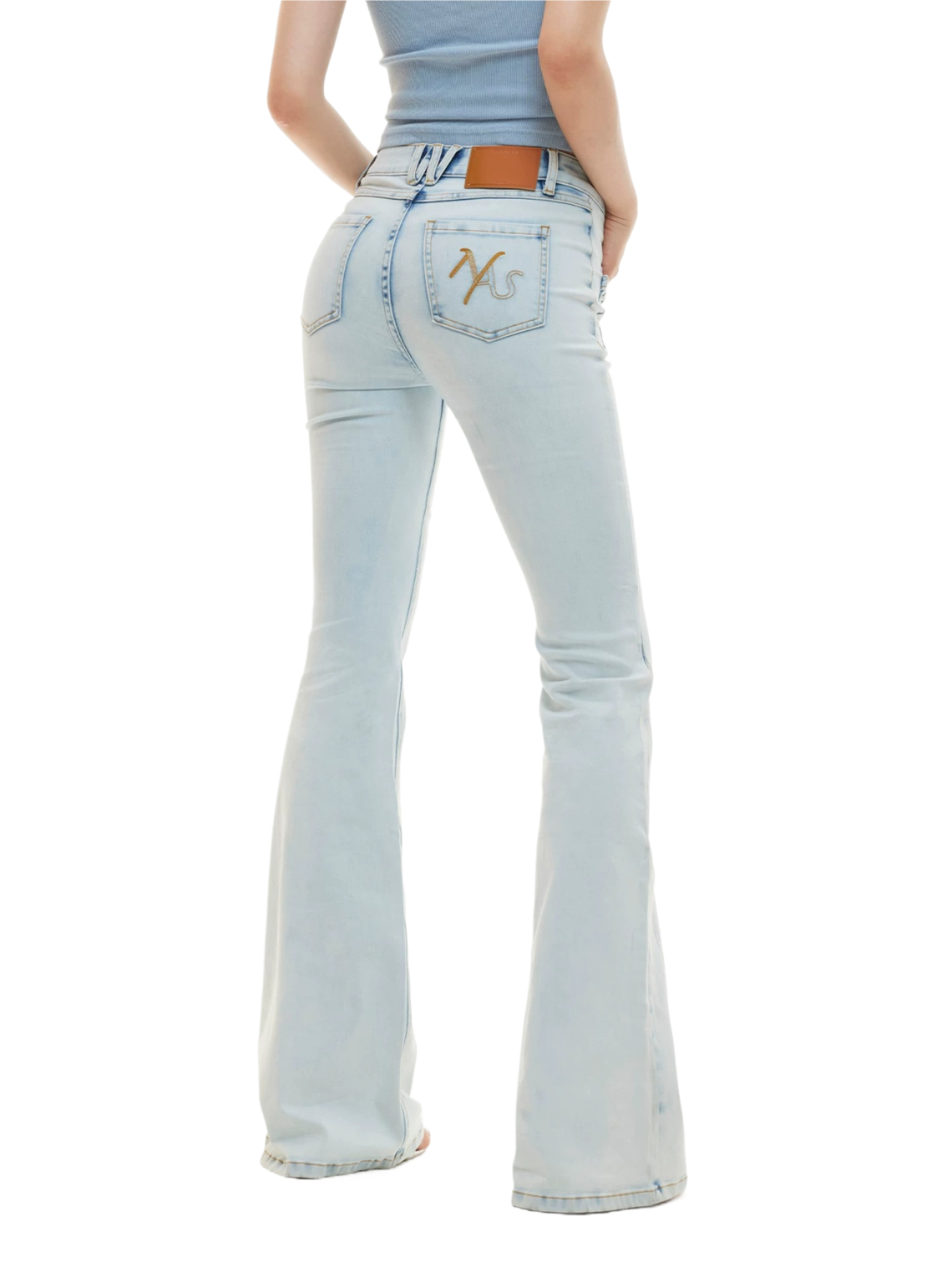 Braided Detail Mid-Rise Slim Flared Denim Jeans