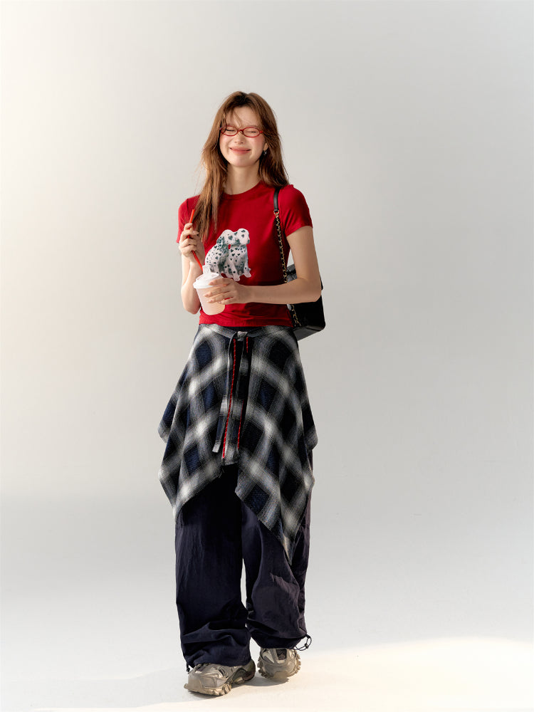 Vintage Color Block Plaid Skirt