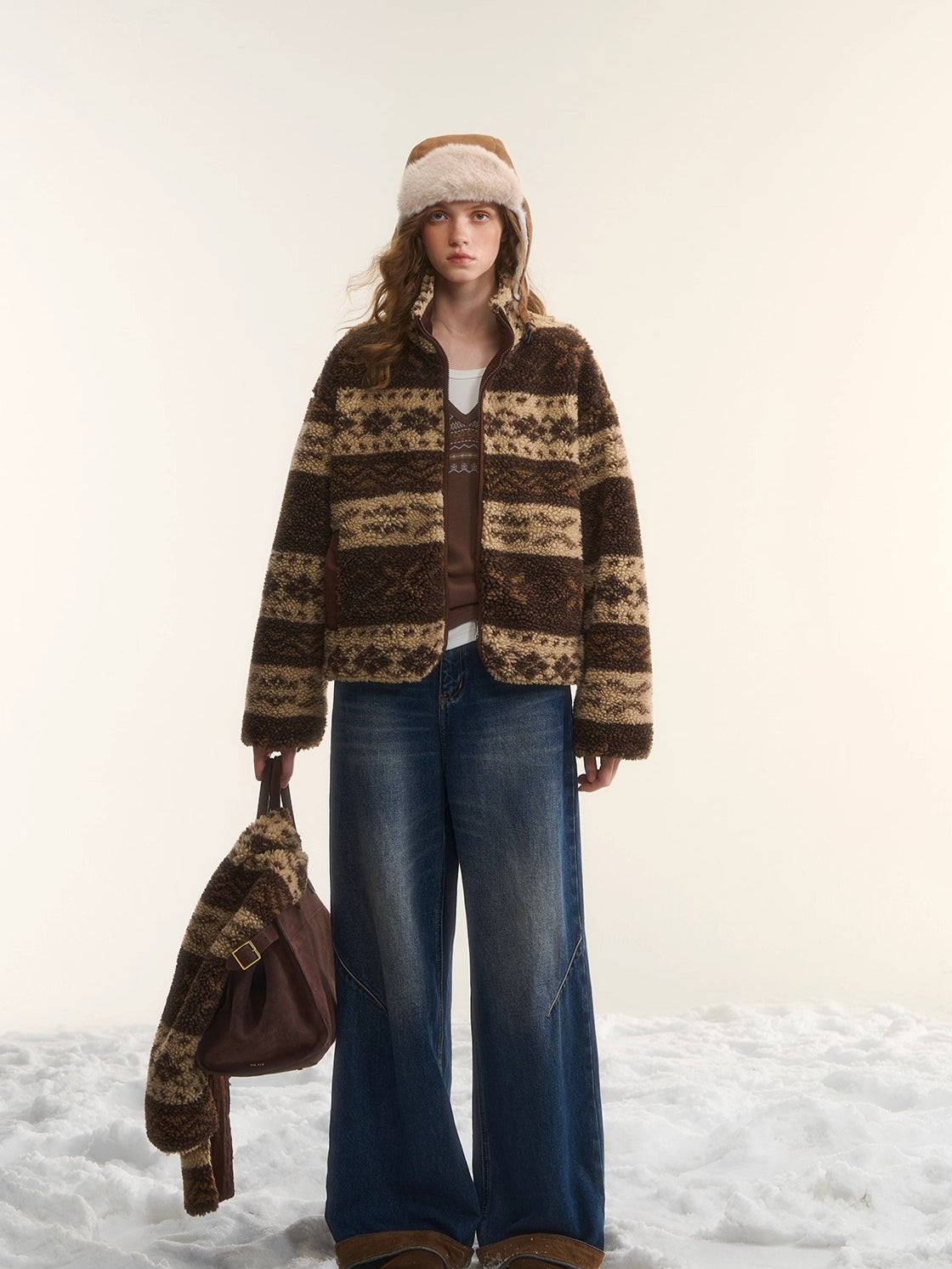 Fleece Stand-Collar Jacket with Scarf