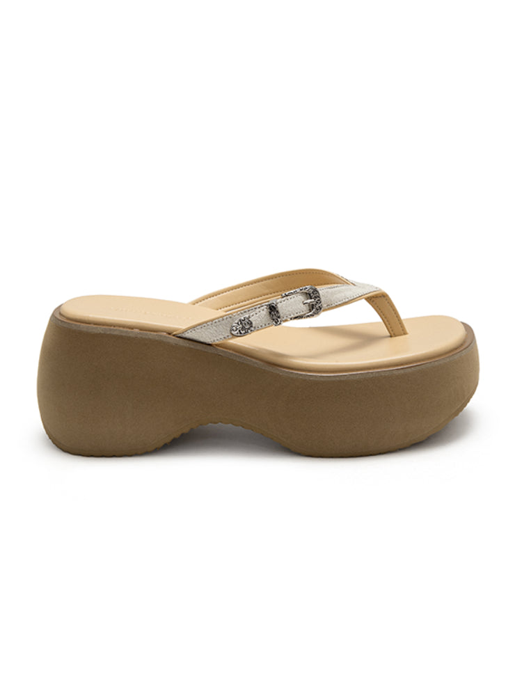 Platform Wedge Leather Flip-Flops - CHINASQUAD