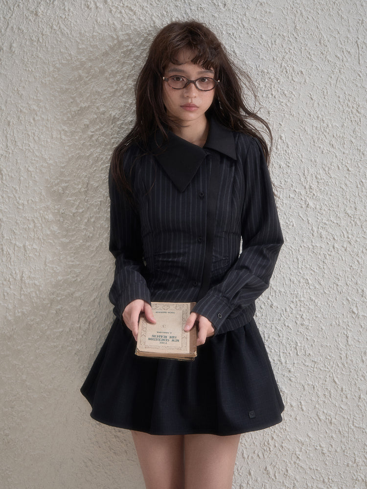 Off-Center Button Detachable Bow Shirt - CHINASQUAD