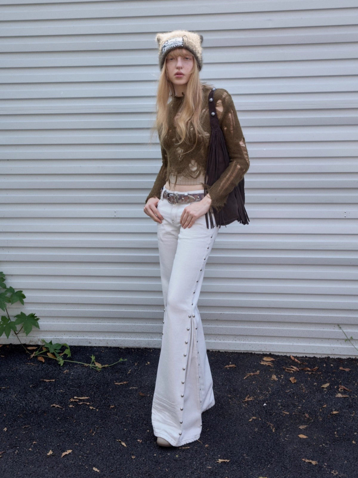 Mohair Distressed Fitted Cropped Sweater