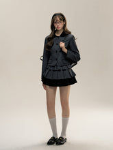 Gray Collar Patchwork Striped Blazer - CHINASQUAD
