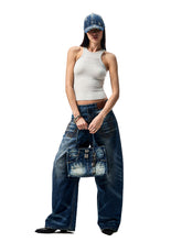 Distressed Printed Denim Tote Bag - CHINASQUAD