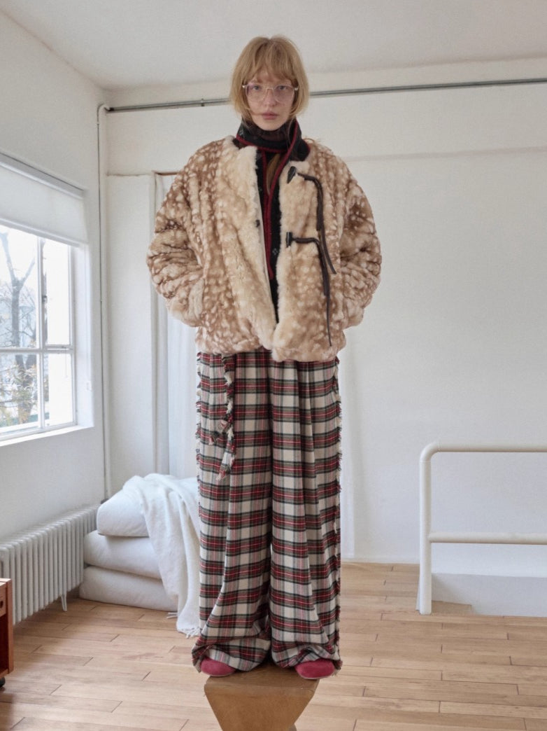 Fawn Pattern Printed Rex Rabbit Fur Jacket
