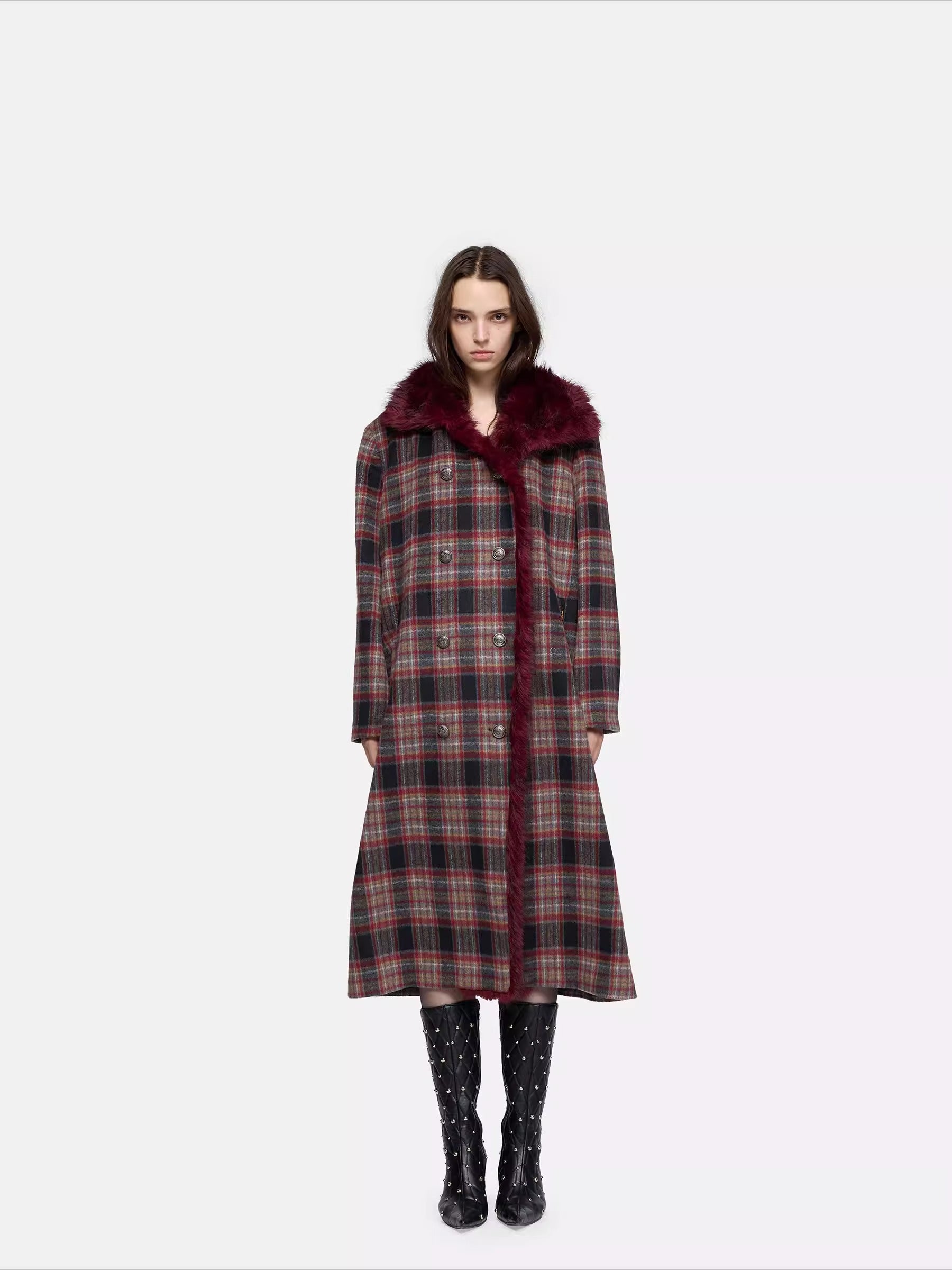 Detachable Fur Collar Wool-Blend Coat