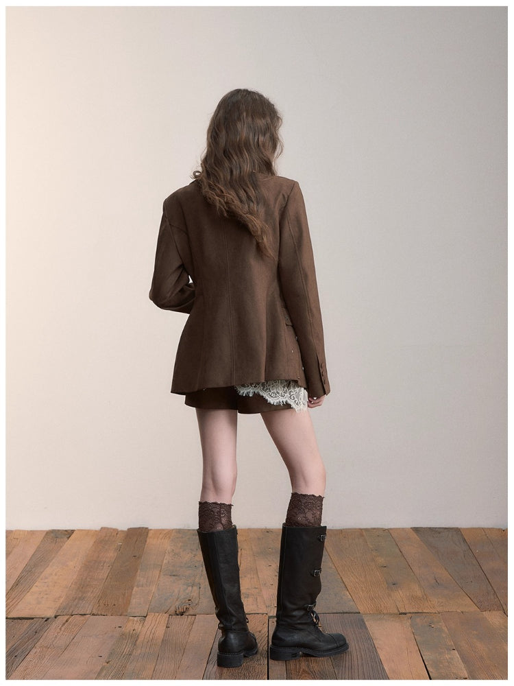 Rivet Suede-Like Waist-Defined Jacket