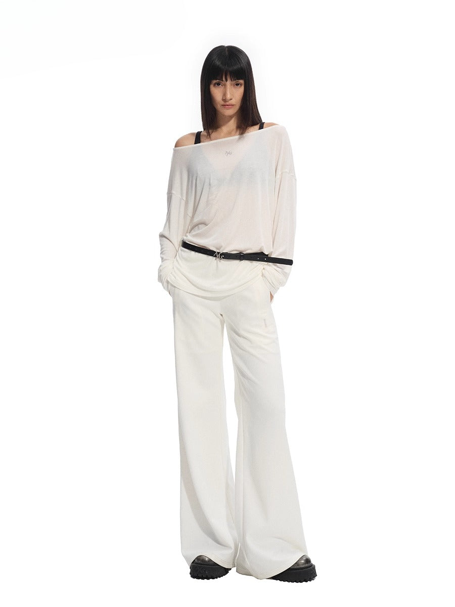Boat Neck Slightly Sheer Knotted Open-back T-shirt - CHINASQUAD