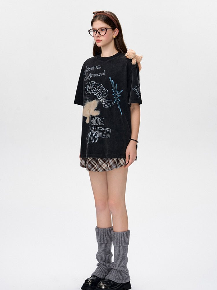 Graffiti Short Sleeve Loose Cotton T-shirt - CHINASQUAD