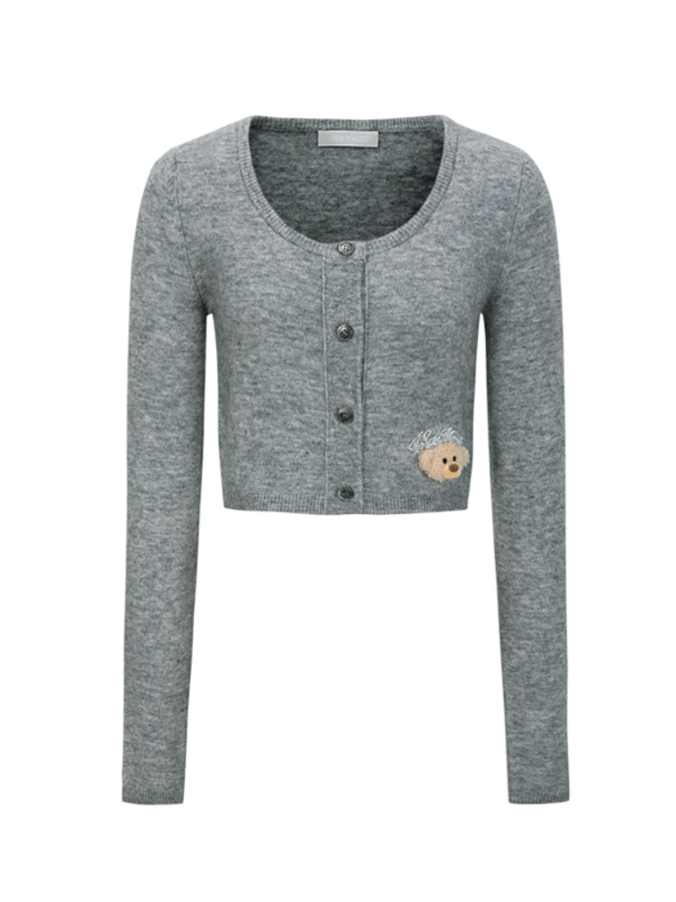 Bear Embroidered Knit Cardigan - CHINASQUAD