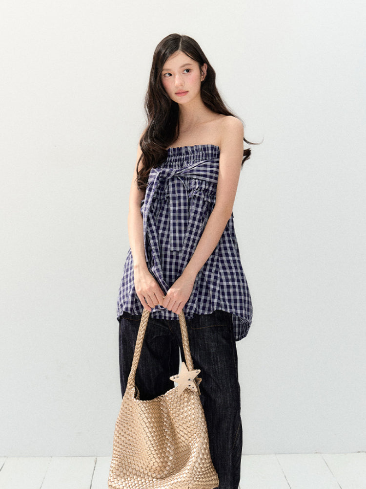 Plaid Strapless Tube Top Dress - CHINASQUAD