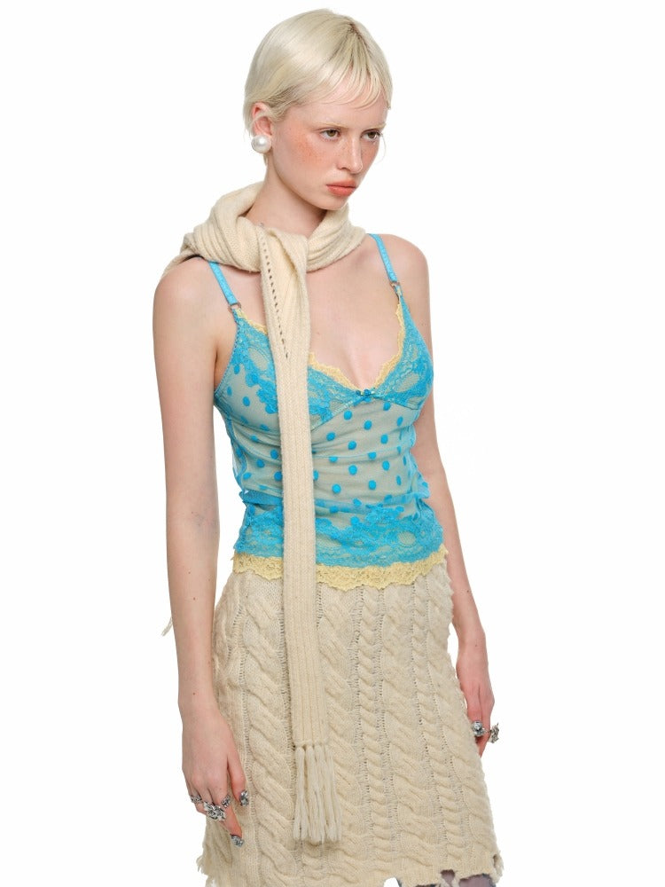 Double-Layer Polka Dot Lace Trim Tank Top - CHINASQUAD