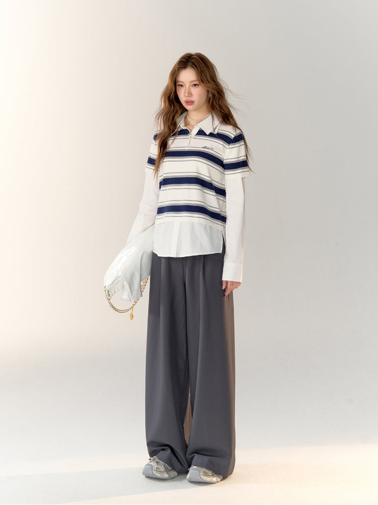 Fake Two-Piece Long Sleeve Polo Shirt - CHINASQUAD