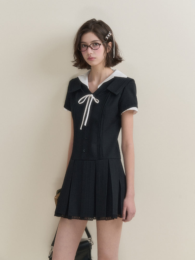 Dark Grey Striped Miu Style Dress - CHINASQUAD
