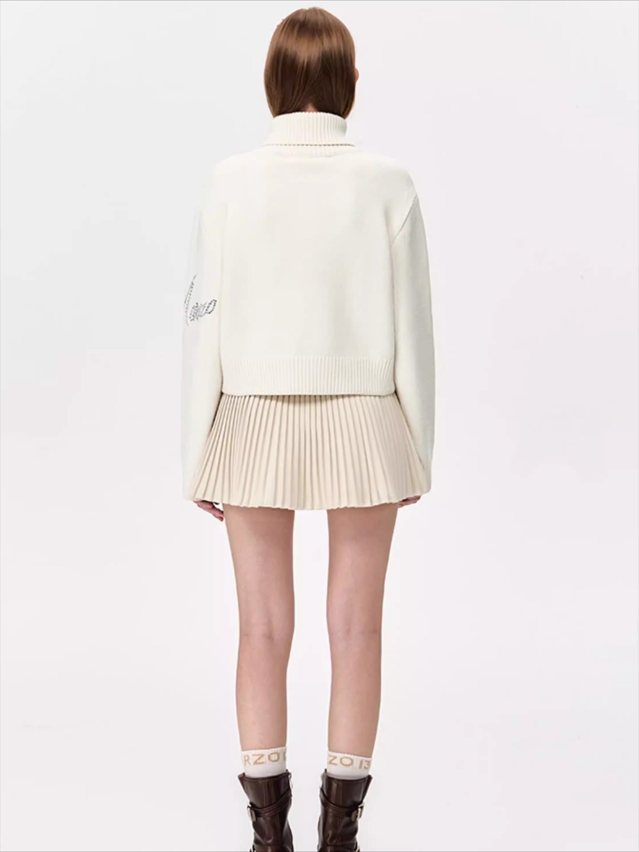 Crystal-Embellished Mock-Neck Knit Sweater