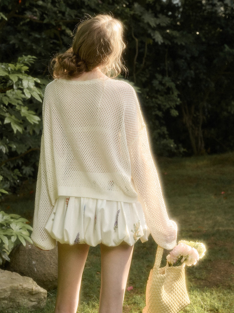 Cool Ice Silk Flower Hollow Cardigan - CHINASQUAD