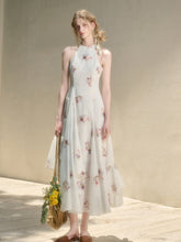 Halter Neck Printed Square Scarf Long Dress - CHINASQUAD