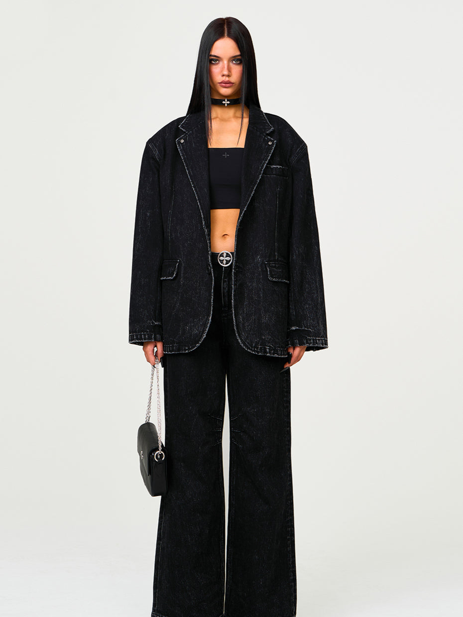Compass Wild Studded Denim Blazer - CHINASQUAD