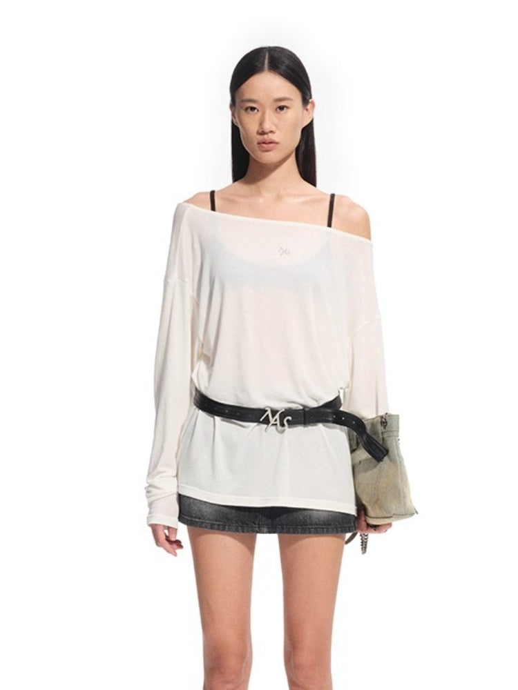 Boat Neck Slightly Sheer Knotted Open-back T-shirt - CHINASQUAD