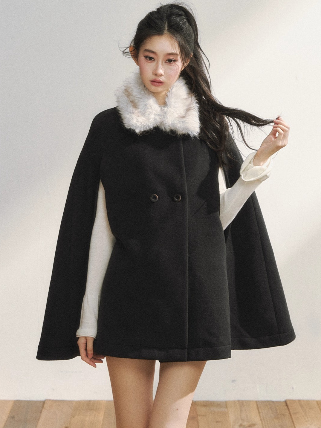 Elegant Two-Tone Wool Cape