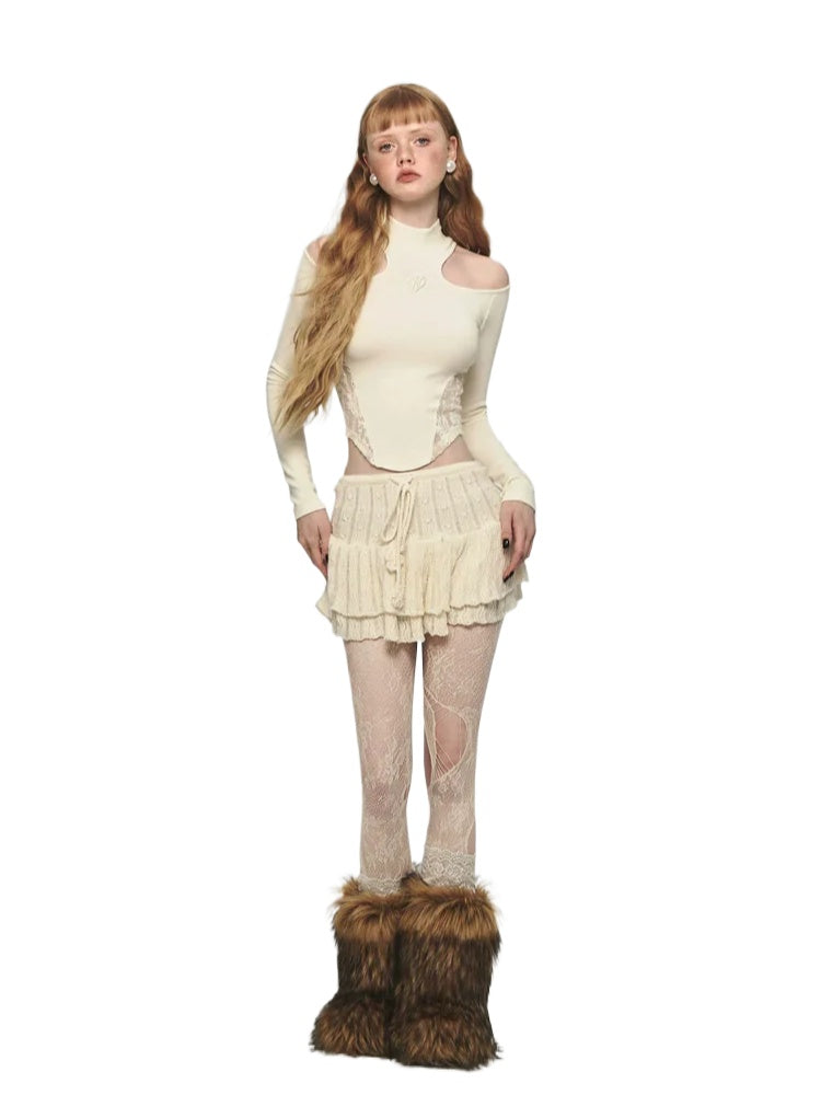 (Final Sale) Lace Off-Shoulder Hollow Out Blouse - CHINASQUAD