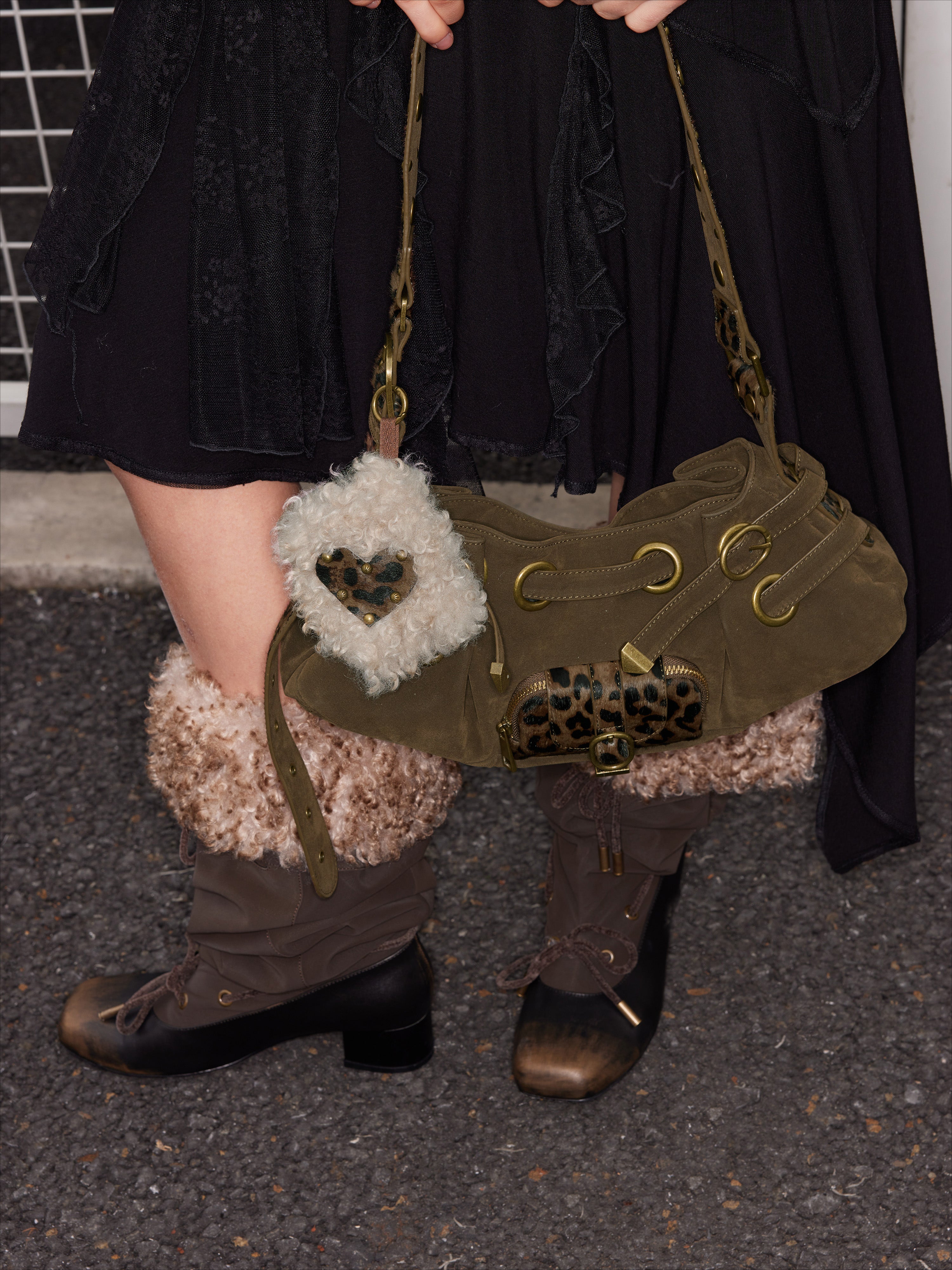 Leather Pony Hair Punk Shoulder Bag - CHINASQUAD