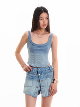 Twill Denim Big U-neck Waist Cinching Vest - CHINASQUAD