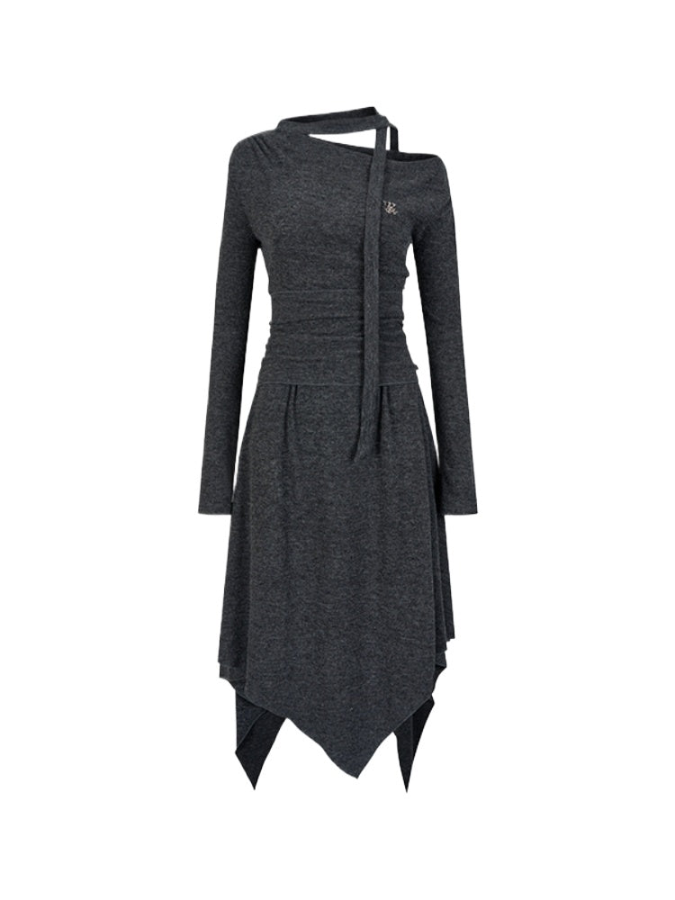 Waist-Cinched Irregular Hem Off-Shoulder Dress - CHINASQUAD