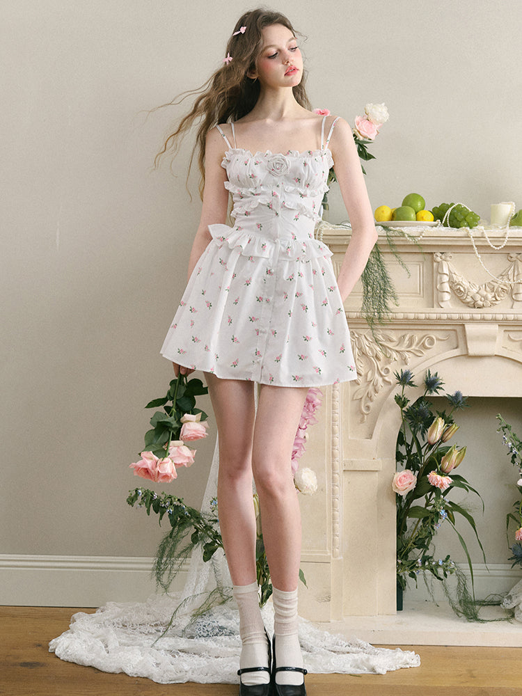 White Floral Ruffled Edge Dress - CHINASQUAD