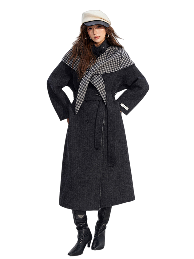 Plaid Wool-Blend Double-Faced Coat