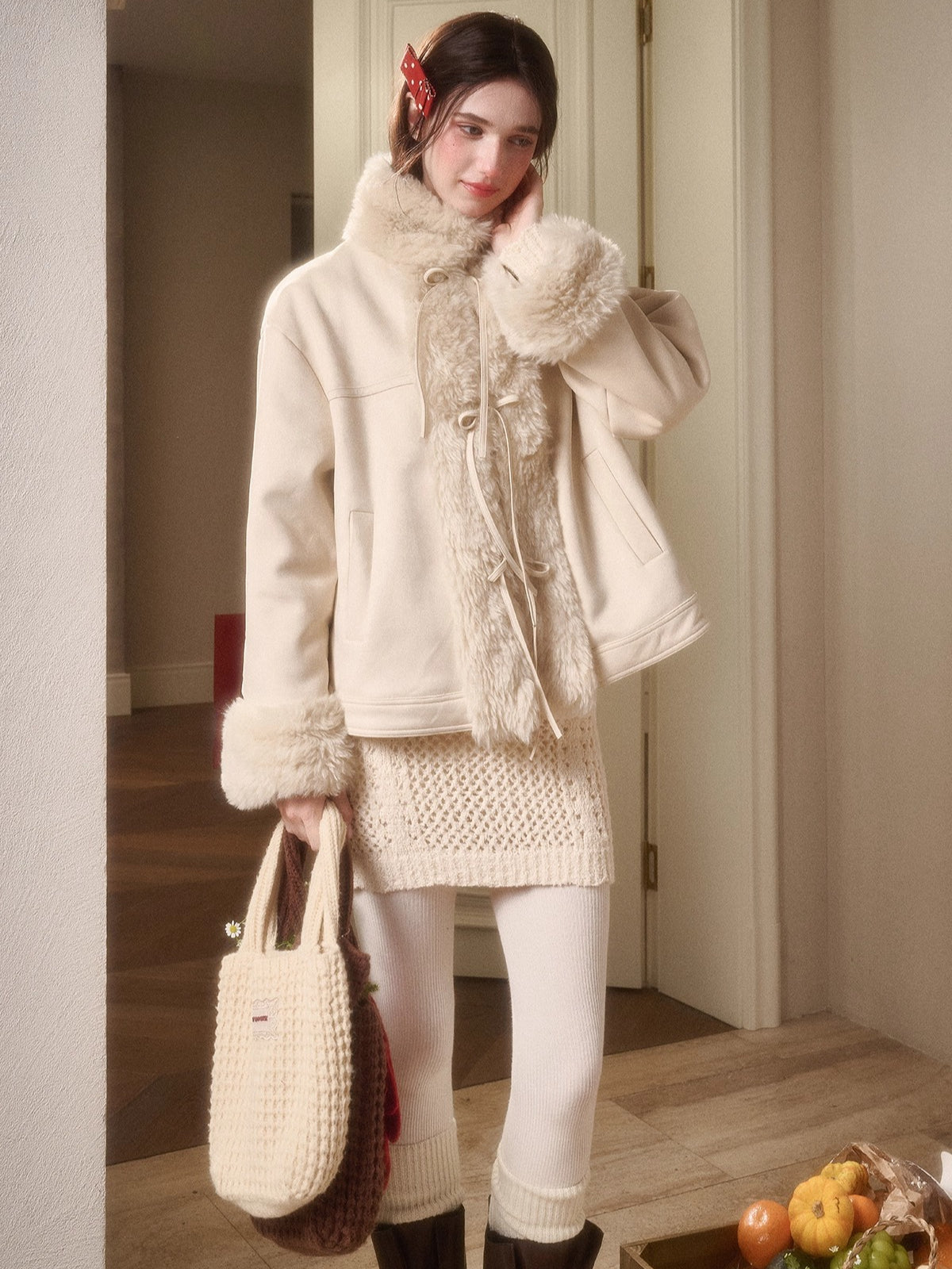 Travel Plan Shearling Fleece-Lined Stand Collar Jacket