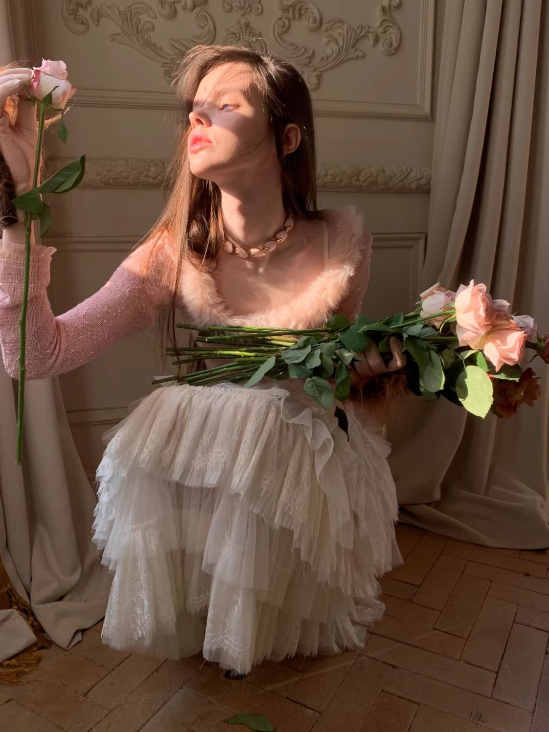 Off-Shoulder Sequin Knit Crewneck