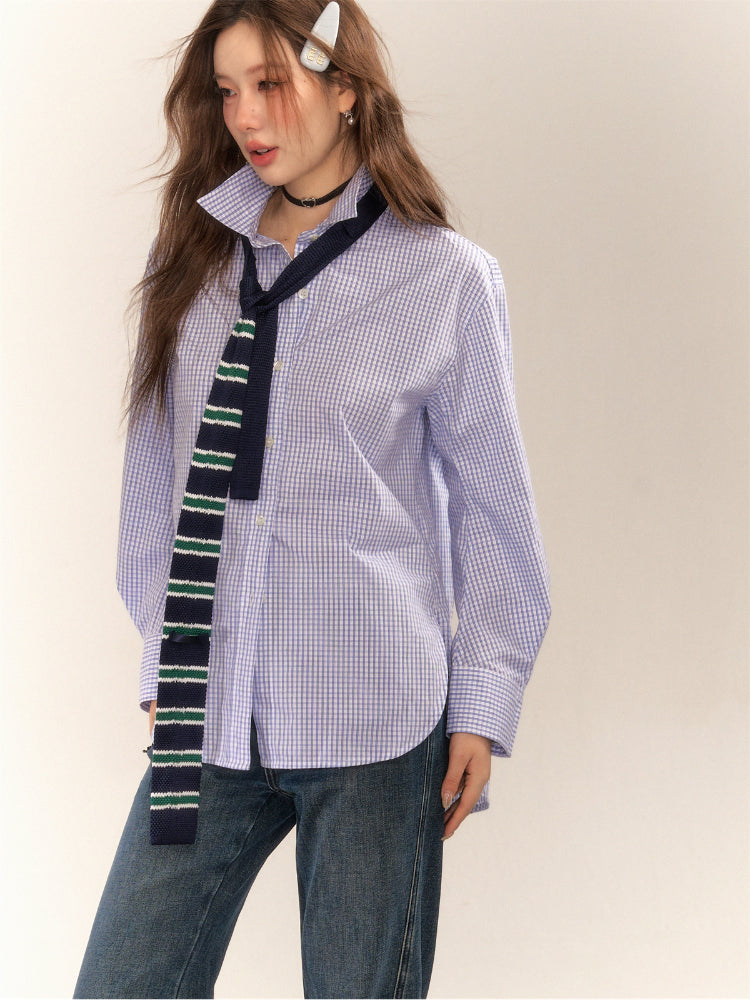 Vintage College Style Blue Plaid Shirt - CHINASQUAD