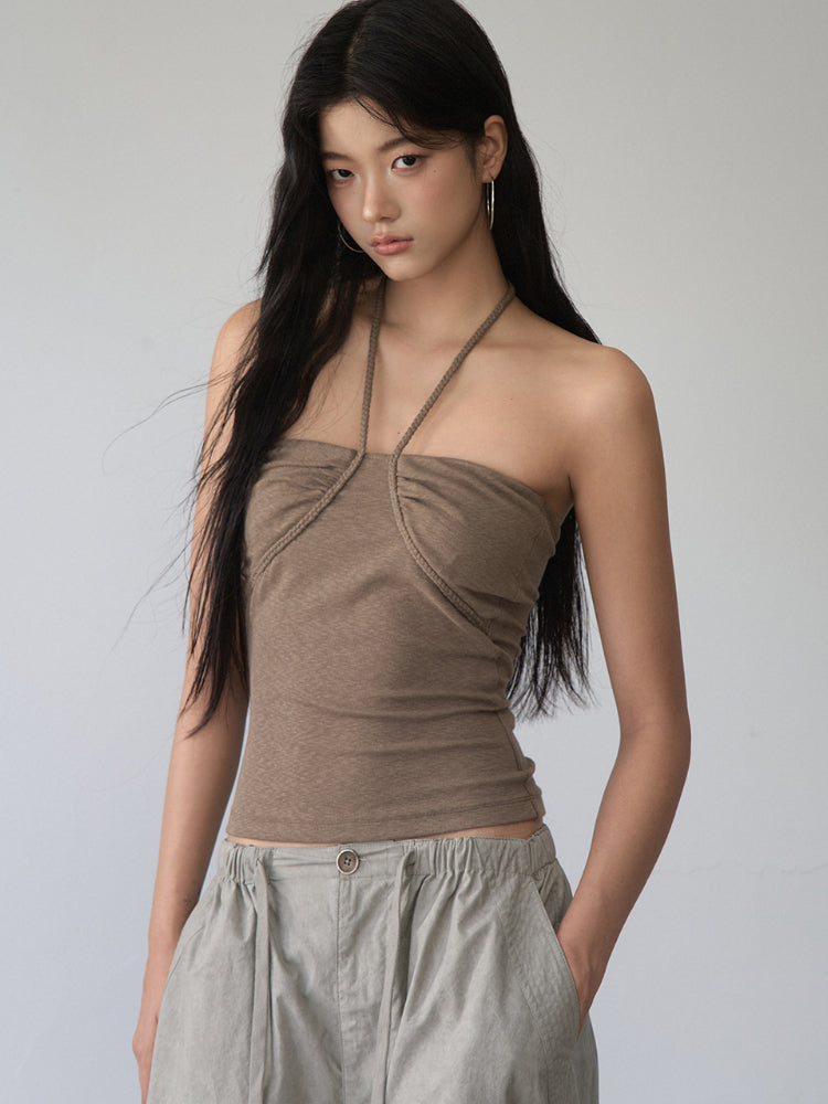 Pleated Rope-Hanging Fitted Bandeau - CHINASQUAD