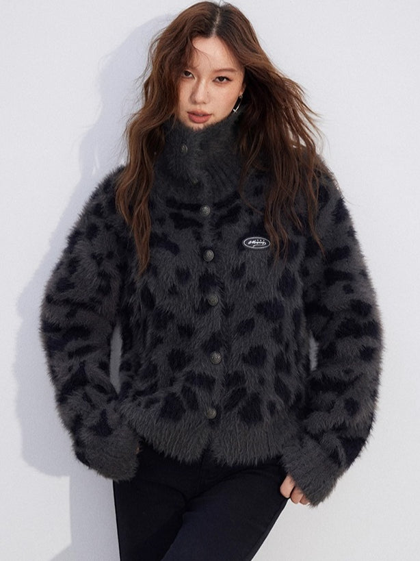 Leopard Mink-Plush Knit Sweater