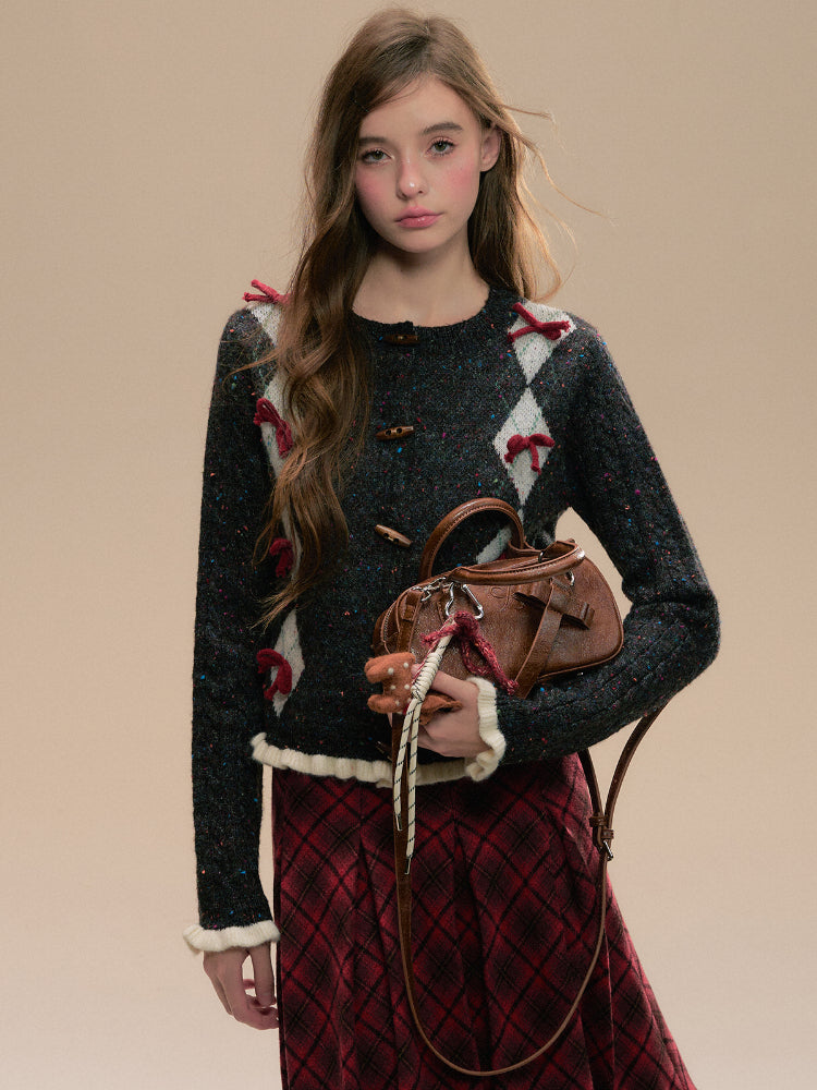 Vintage Diamond Pattern Gray Sweater - CHINASQUAD